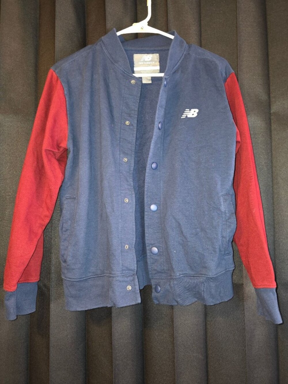 New Balance Youth Varsity Jacket Snap Front Red & Blue Size L 14/16 Cotton Blend